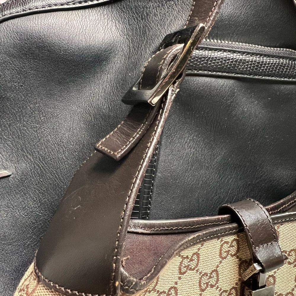 Vintage Gucci Jackie one-shoulder bag in black leather and GG canvas - Picture 11 of 11